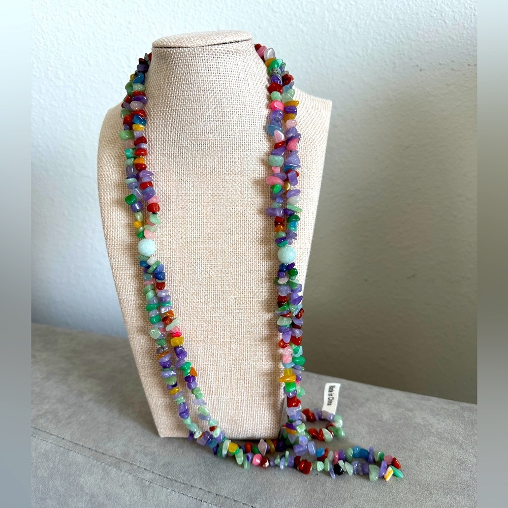 32" Multicolor Jade Chip Necklace by Jade of Yesteryear